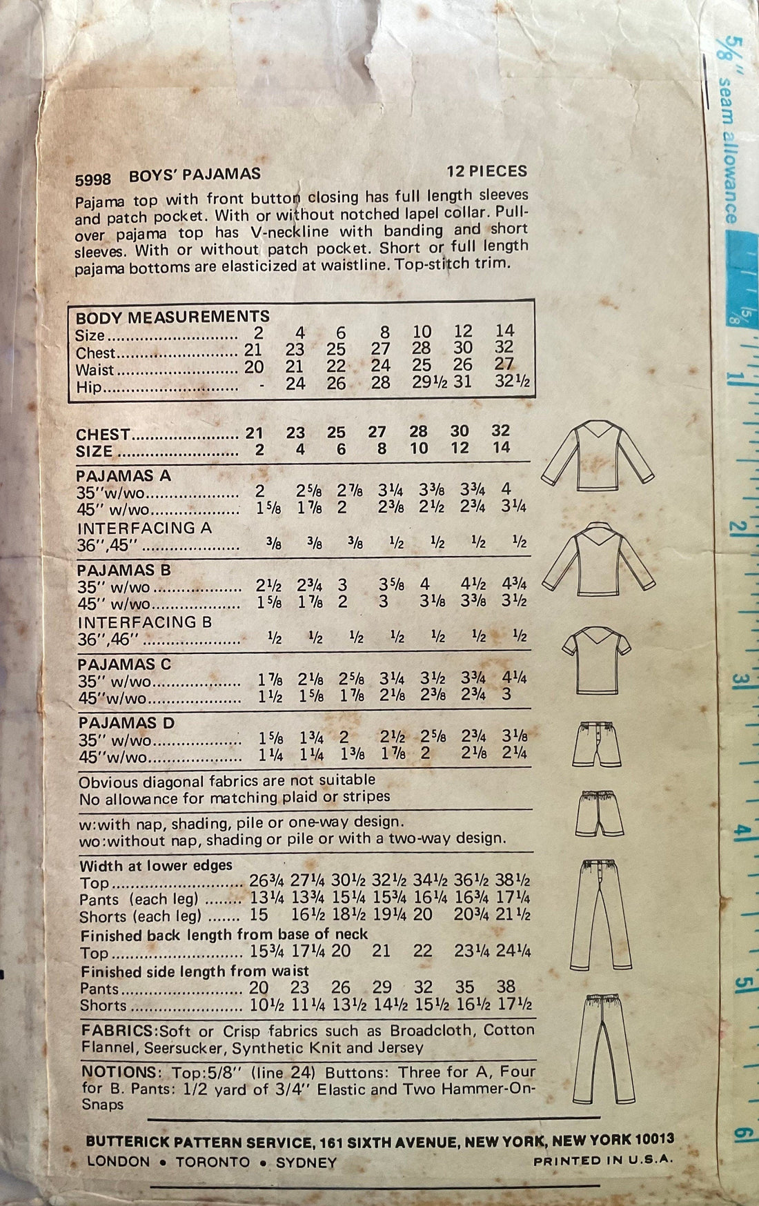 Butterick 5998 Sewing Pattern (Vintage) CUT
