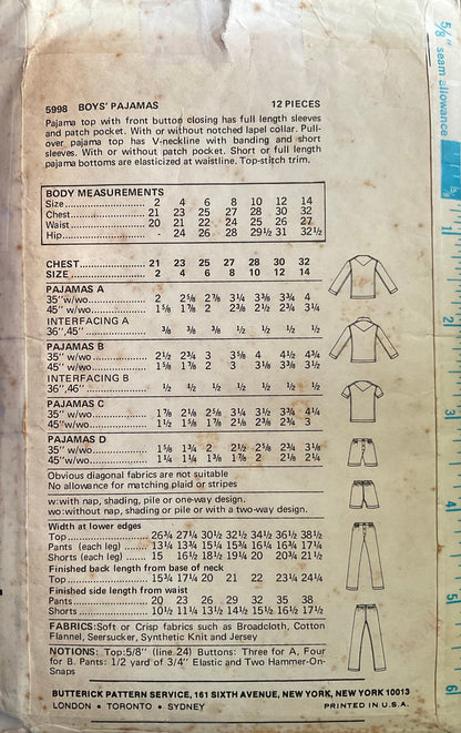 Butterick 5998 Sewing Pattern (Vintage) CUT