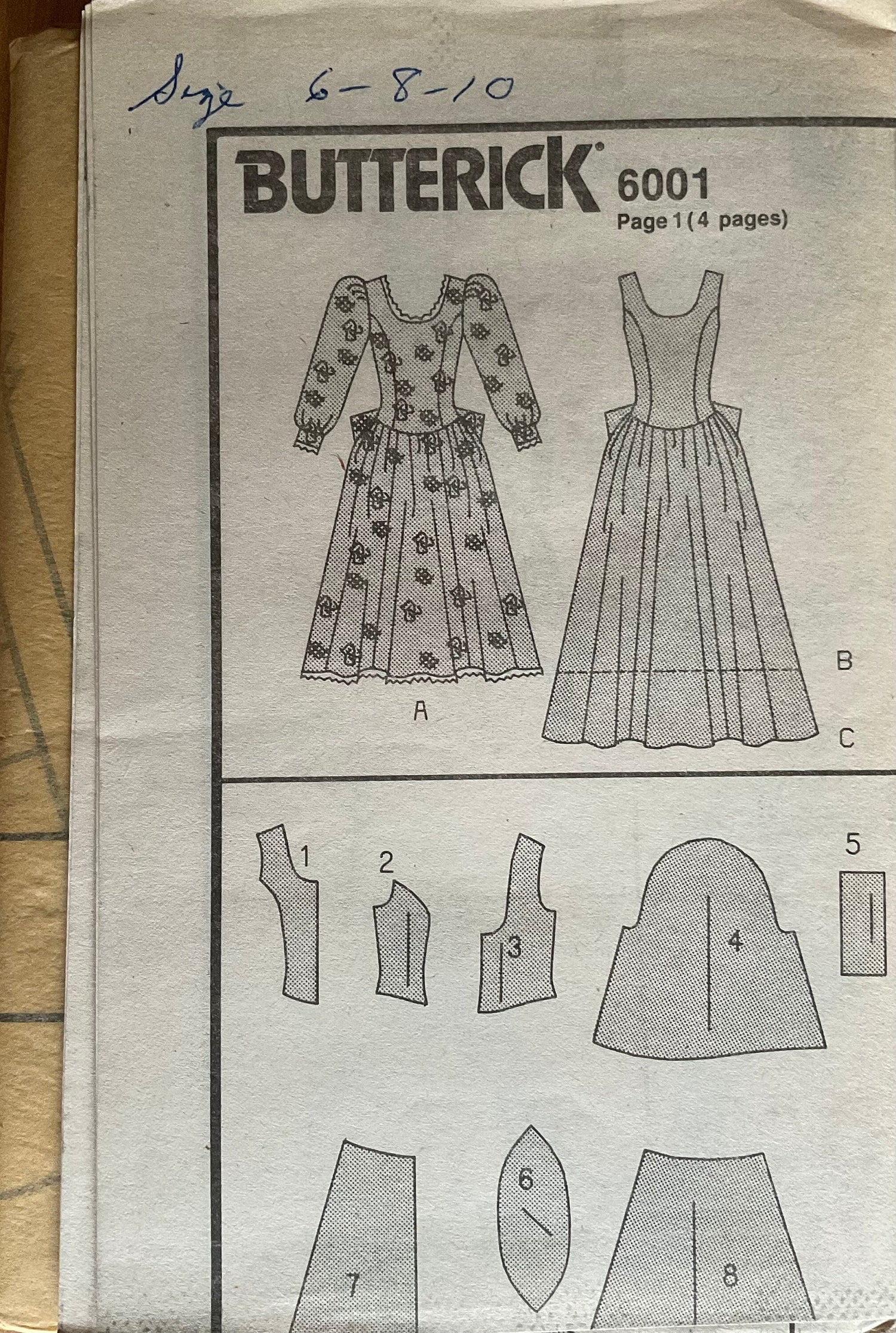 Butterick 6001 Sewing Pattern (Vintage) UNCUT