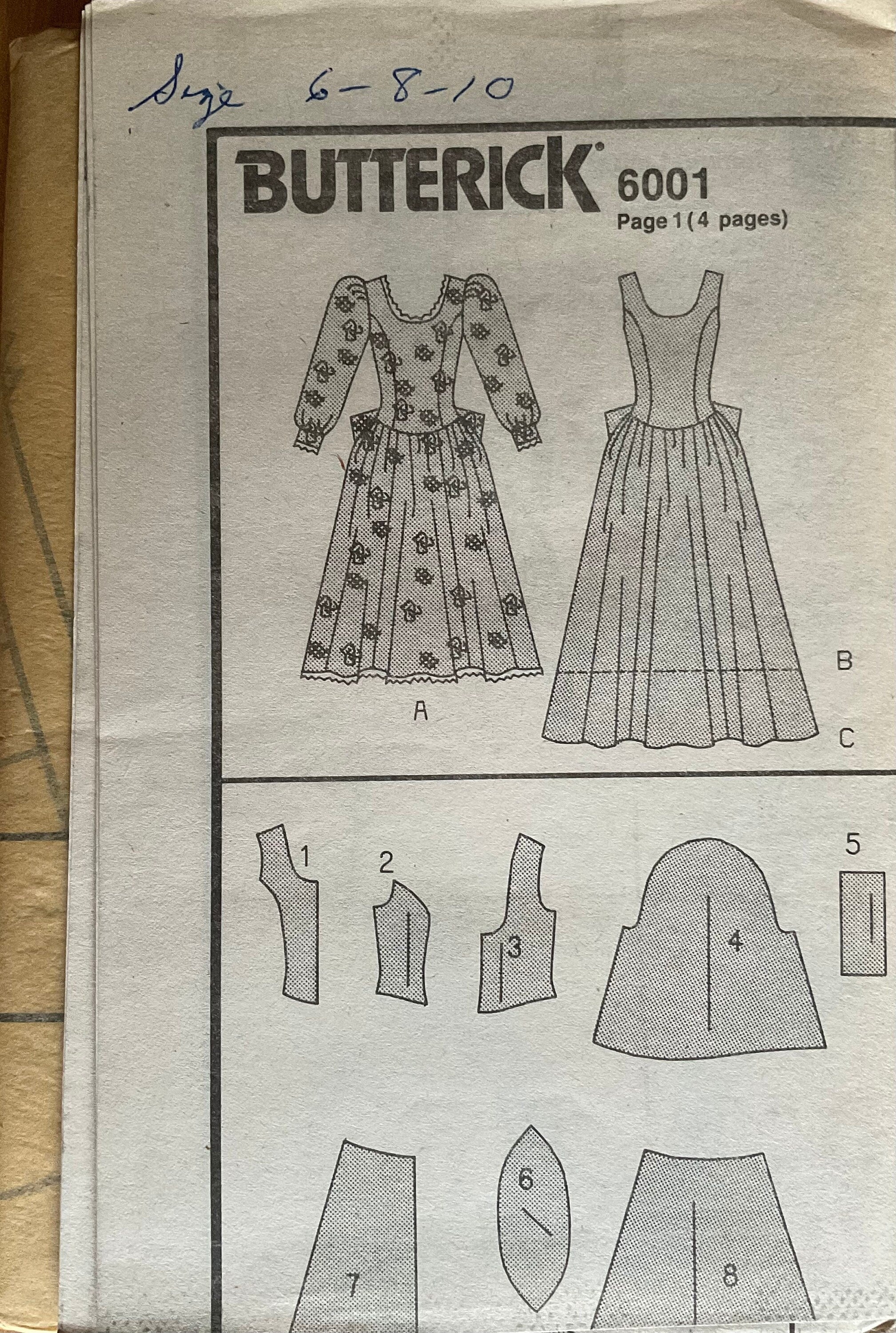 Butterick 6001 Sewing Pattern (Vintage) UNCUT