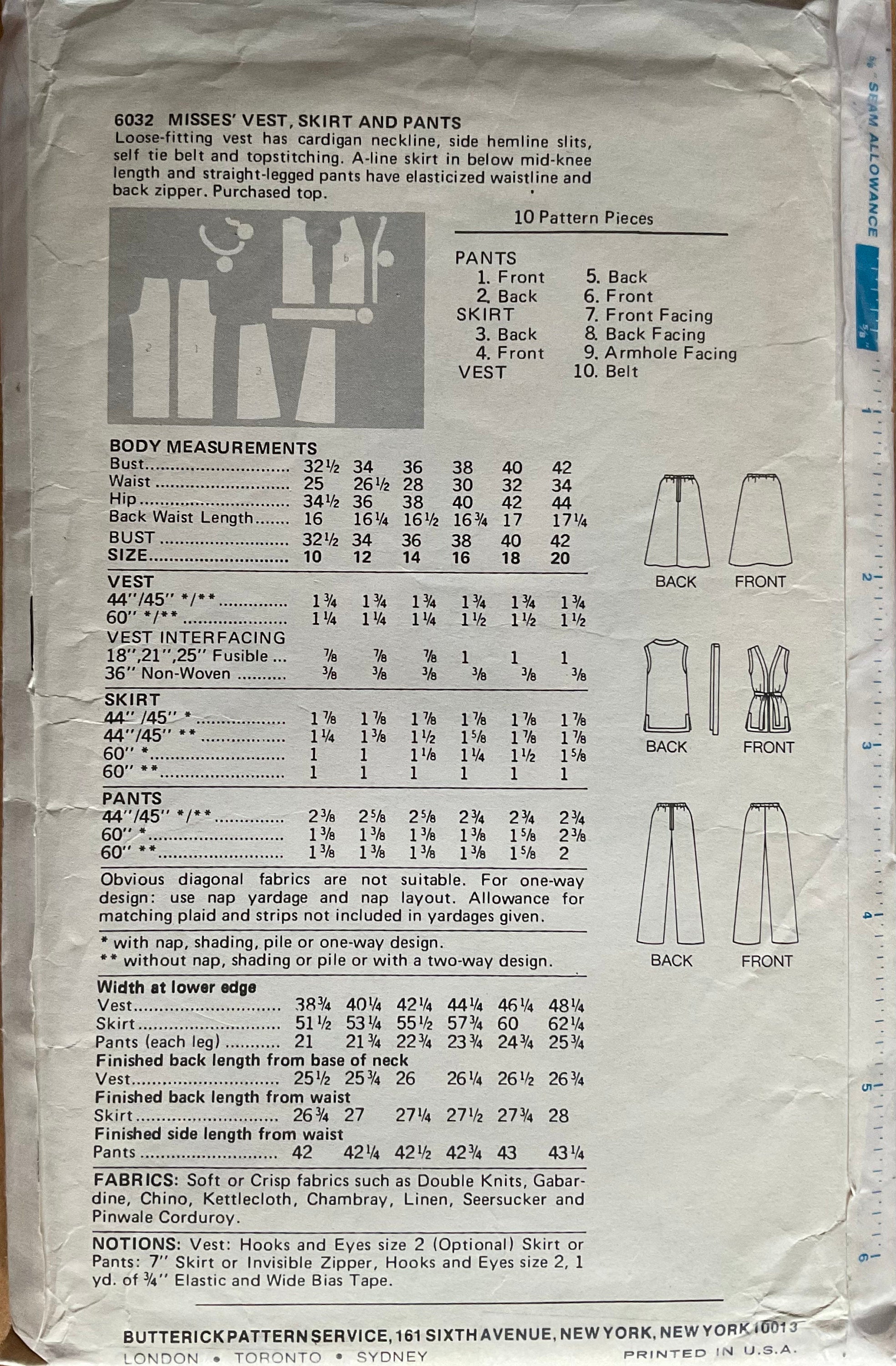 Butterick 6032 Sewing Pattern (Vintage) UNCUT
