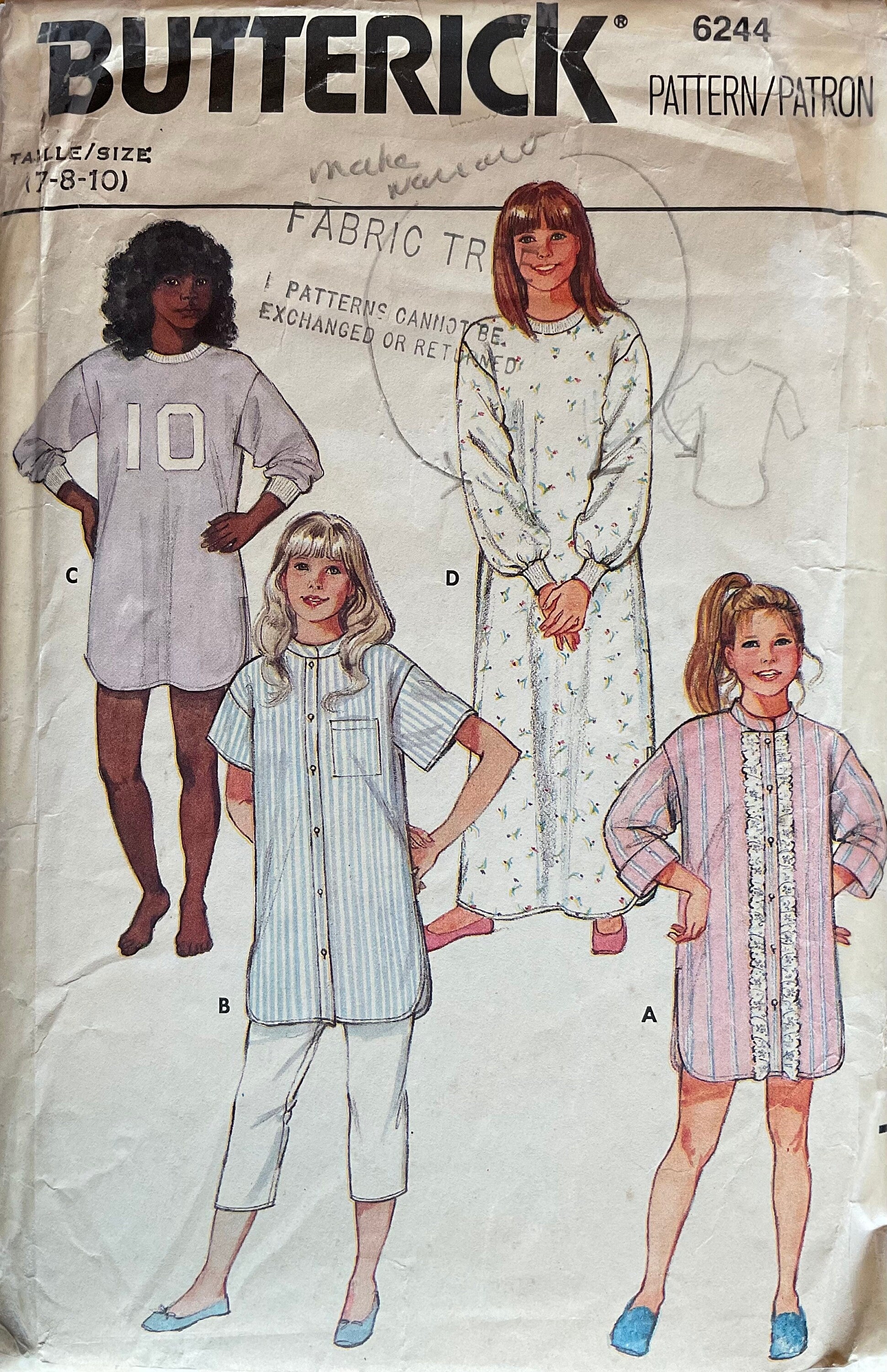 Butterick 6244 Sewing Pattern (Vintage) CUT