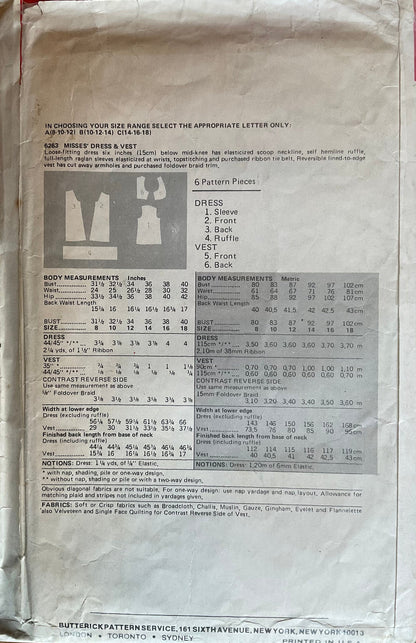 Butterick 6263 Sewing Pattern (Vintage) CUT