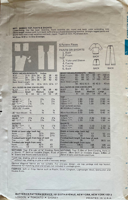 Butterick 6071 Sewing Pattern (Vintage) UNCUT