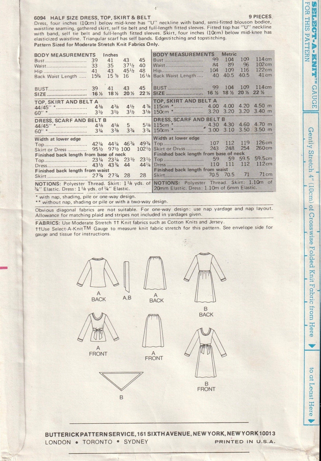Butterick 6093/6094 Sewing Pattern (Vintage) UNCUT