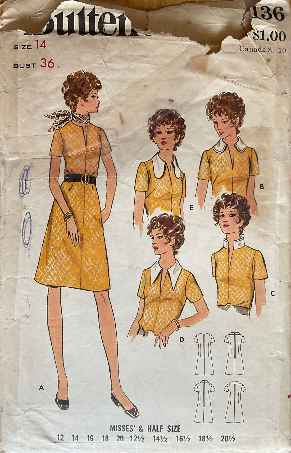 Butterick 6136 Sewing Pattern (Vintage) CUT