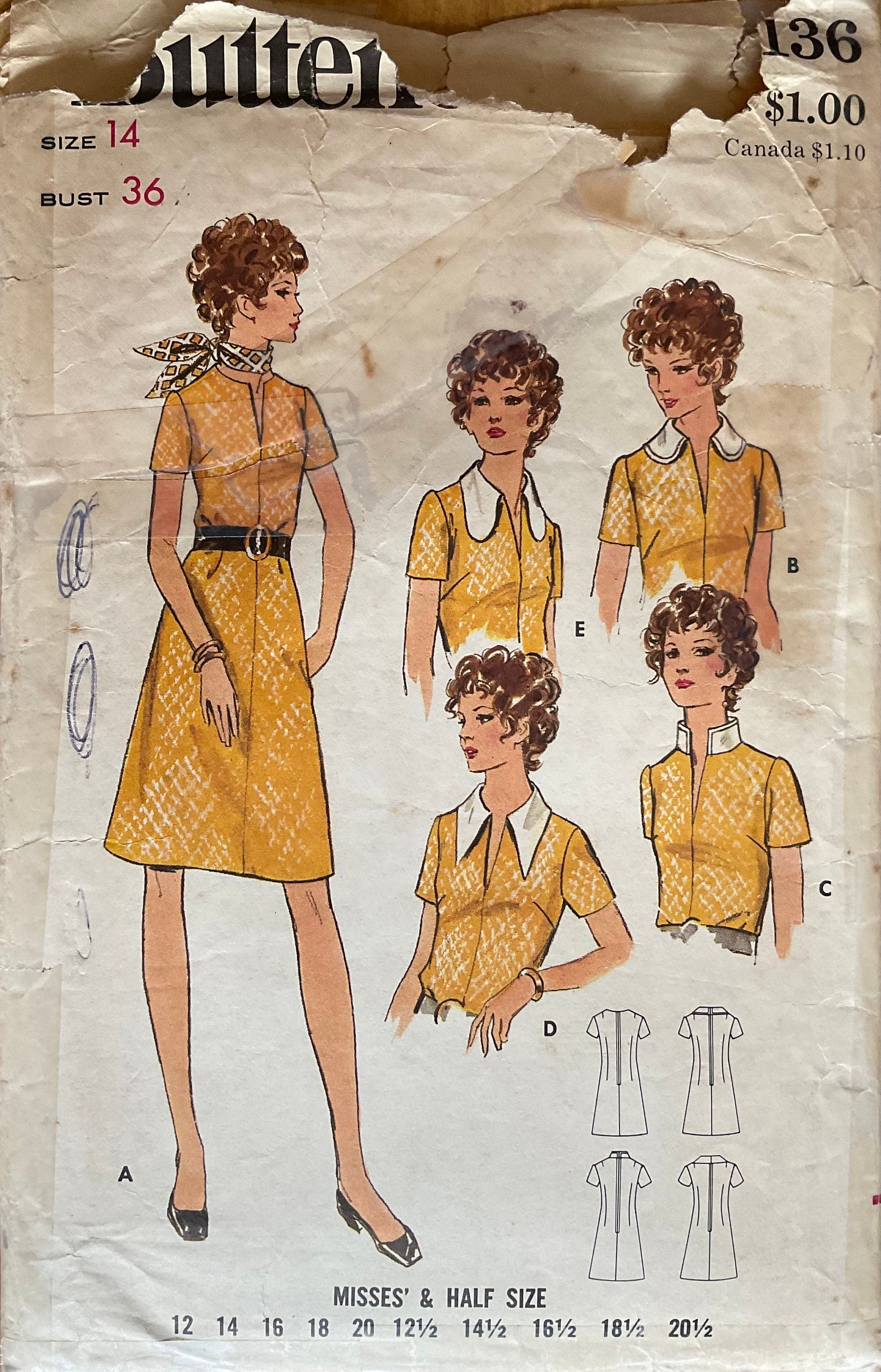 Butterick 6136 Sewing Pattern (Vintage) CUT