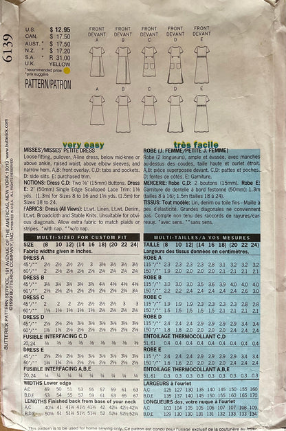 Butterick 6139 Sewing Pattern (Vintage) CUT