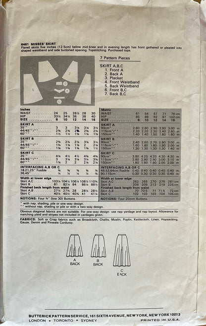 Butterick 6461 Sewing Pattern (Vintage) CUT