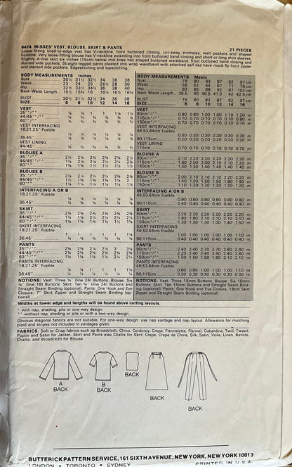 Butterick 6474 Sewing Pattern (Vintage) CUT