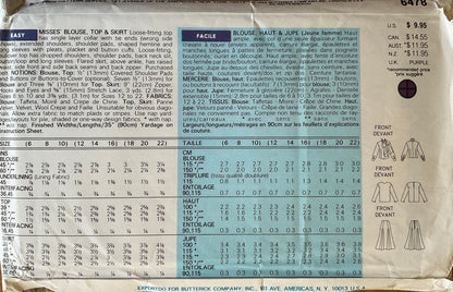 Butterick 6478 Sewing Pattern (Vintage) UNCUT
