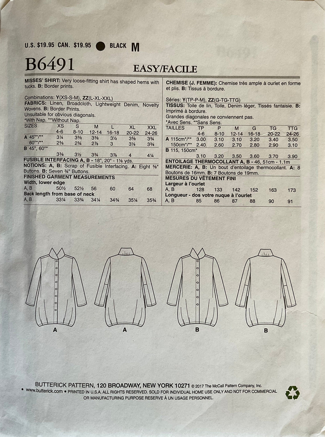 Butterick 6491 Sewing Pattern (Vintage) UNCUT