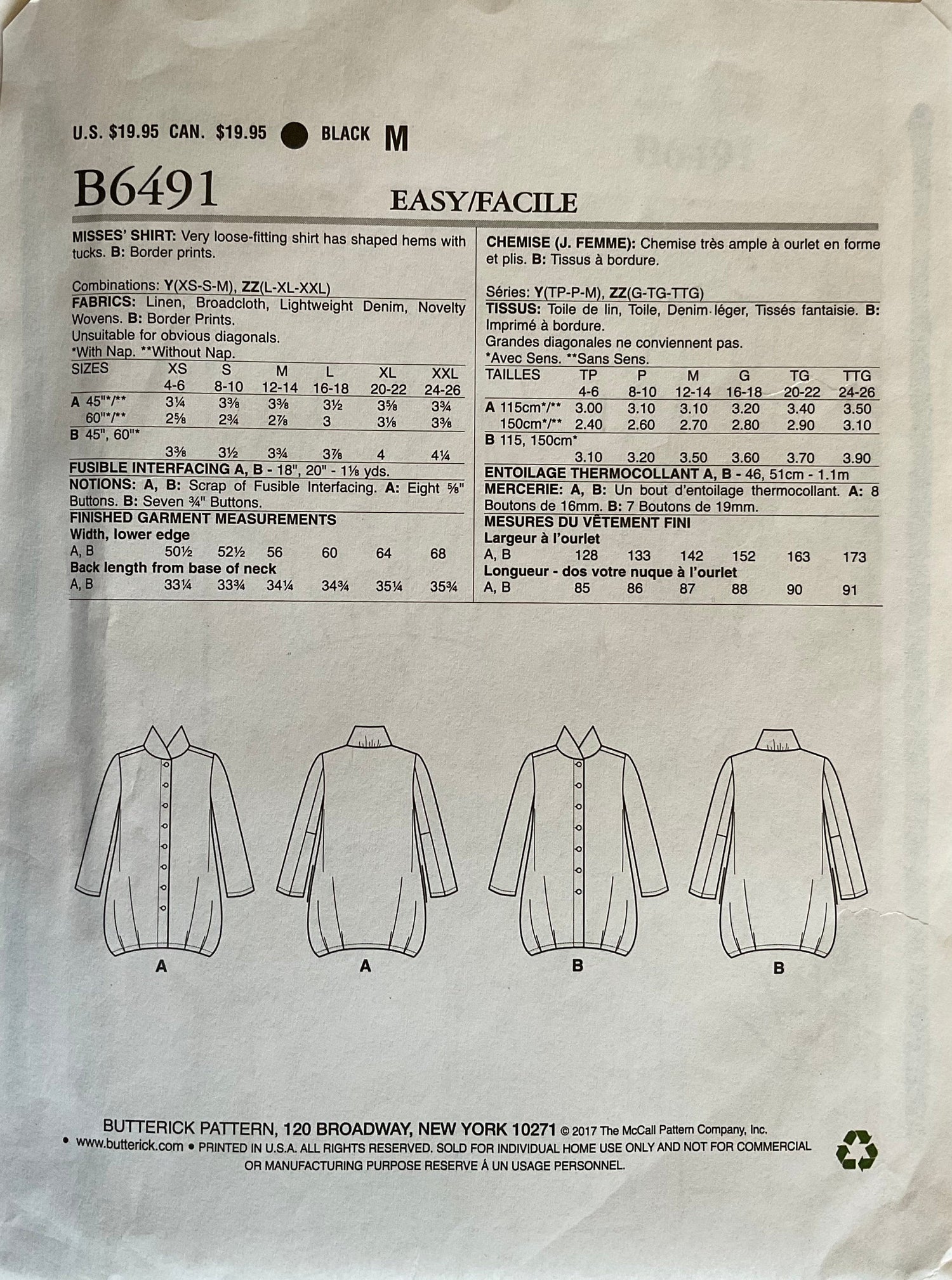 Butterick 6491 Sewing Pattern (Vintage) UNCUT