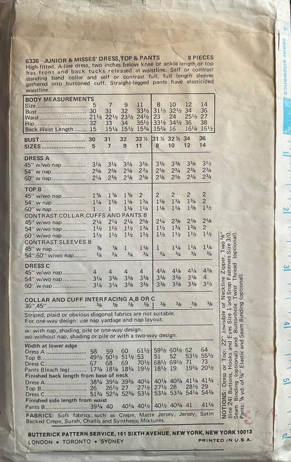 Butterick 6336 Sewing Pattern (Vintage) CUT