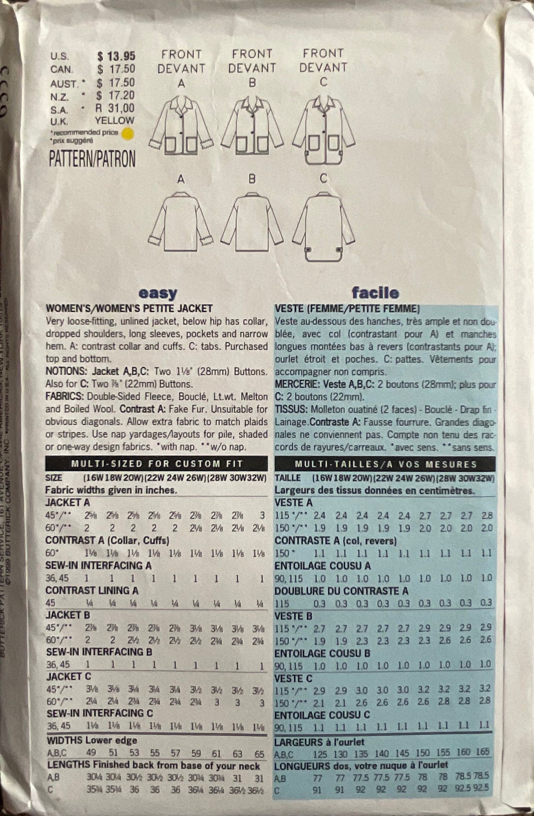 Butterick 6353 Sewing Pattern (Vintage) UNCUT
