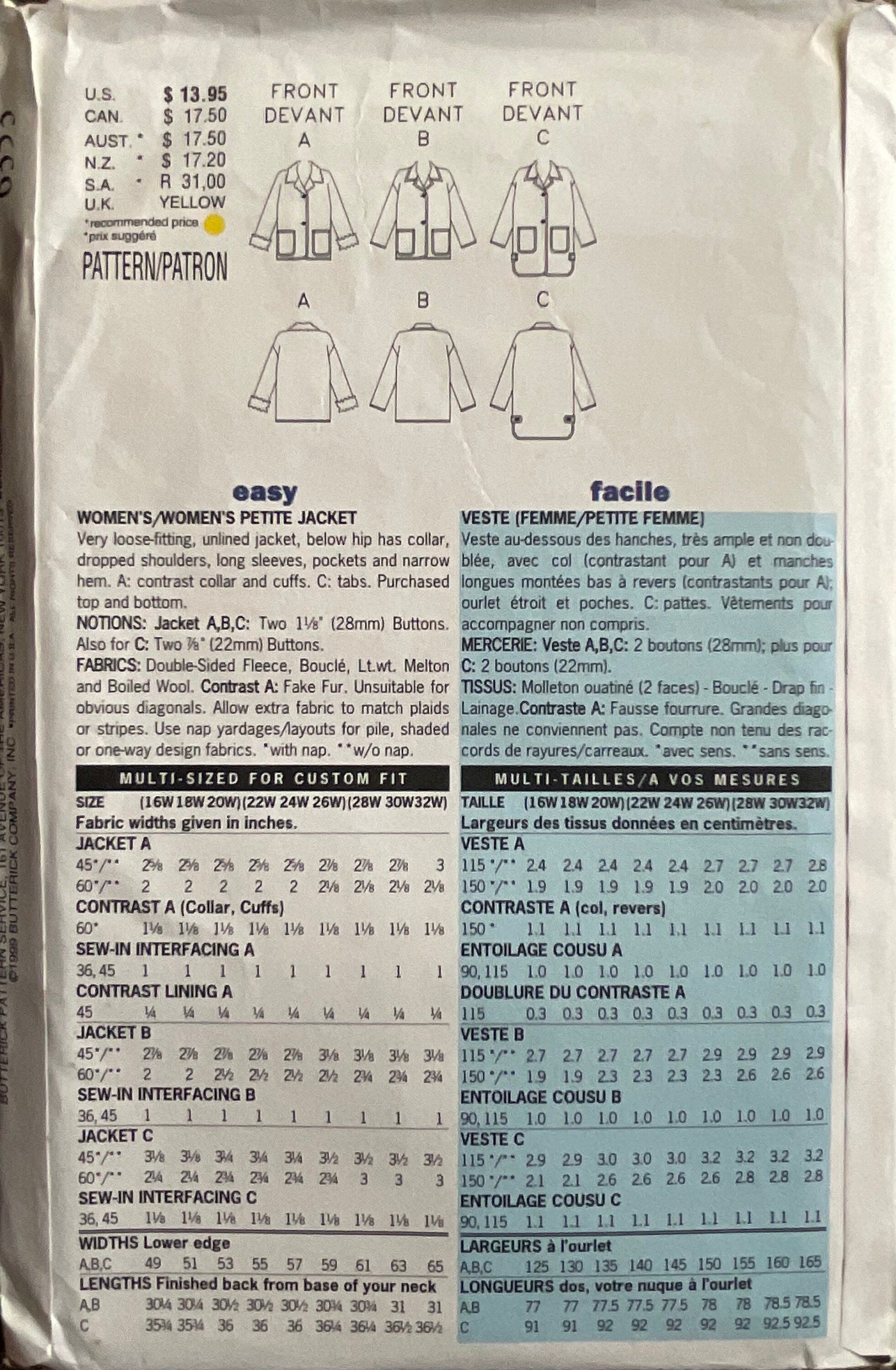 Butterick 6353 Sewing Pattern (Vintage) UNCUT