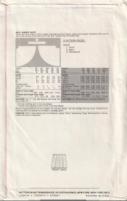 Butterick 6570 Sewing Pattern (Vintage) UNCUT