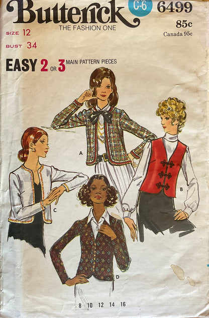 Butterick 6499 Sewing Pattern (Vintage) CUT