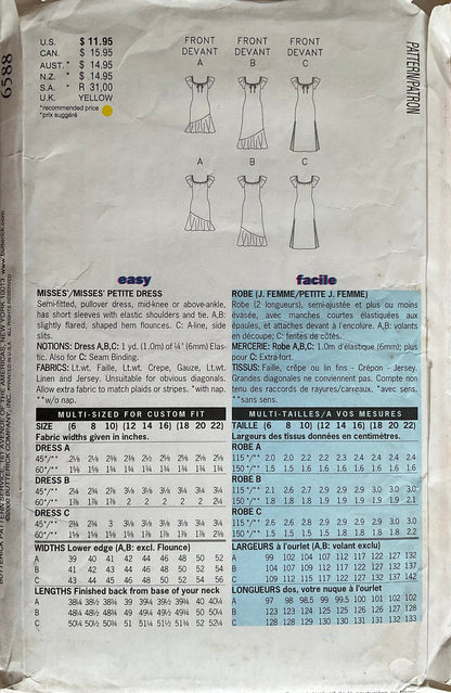 Butterick 6588 Sewing Pattern (Vintage) UNCUT