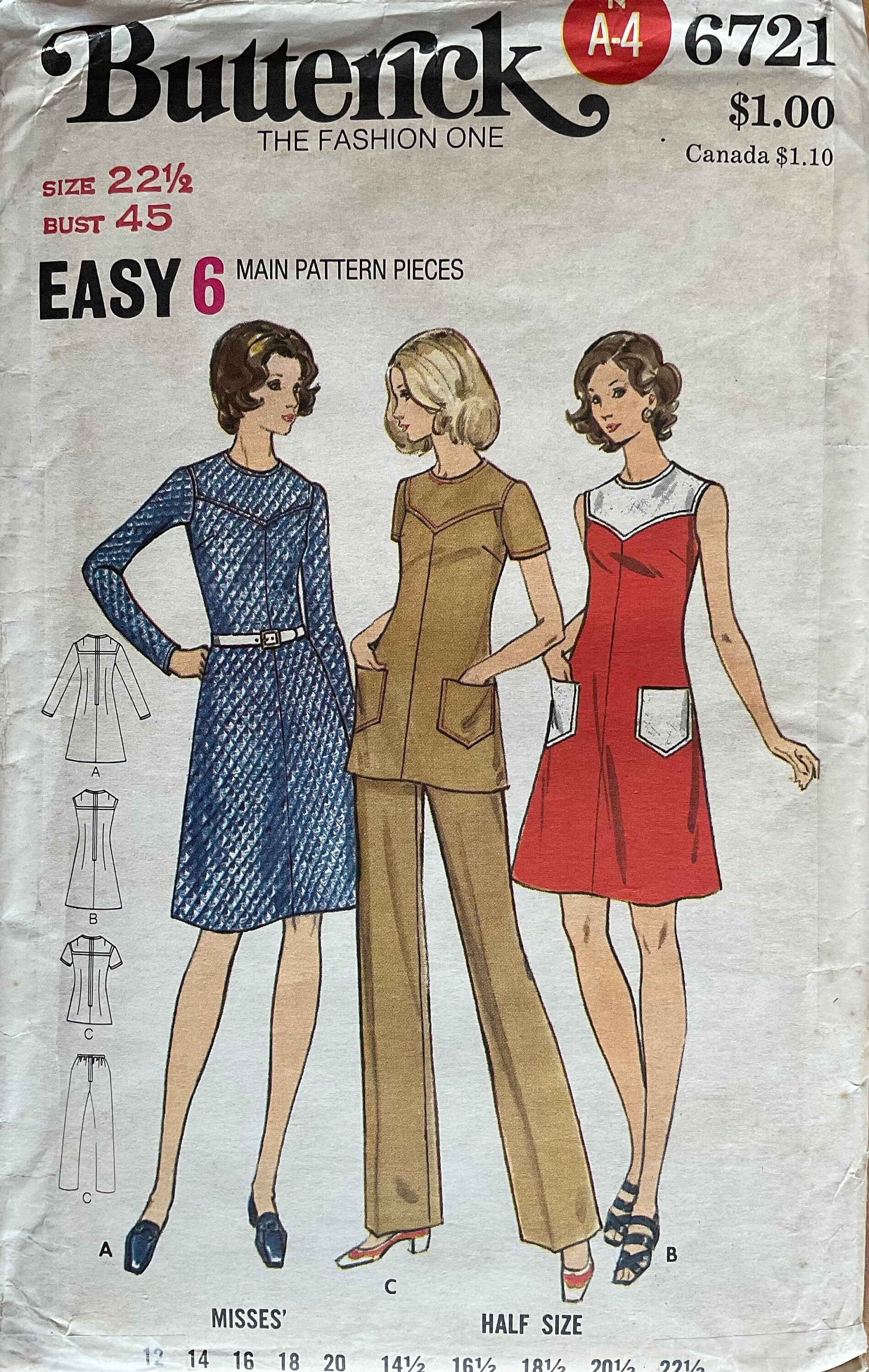 Butterick 6721 Sewing Pattern (Vintage) UNCUT