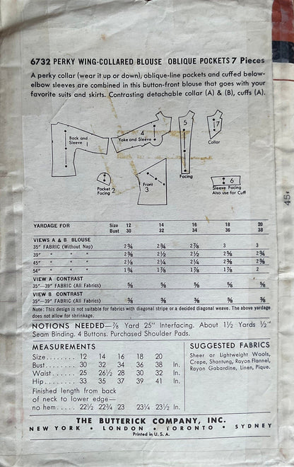 Butterick 6732 Sewing Pattern (Vintage) UNCUT