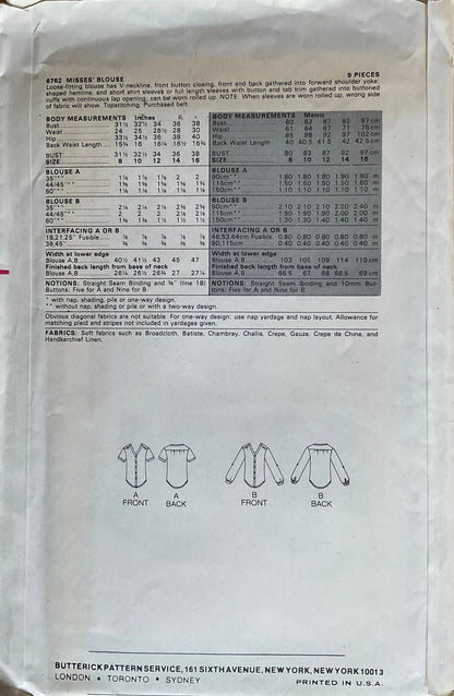 Butterick 6762 Sewing Pattern (Vintage) UNCUT