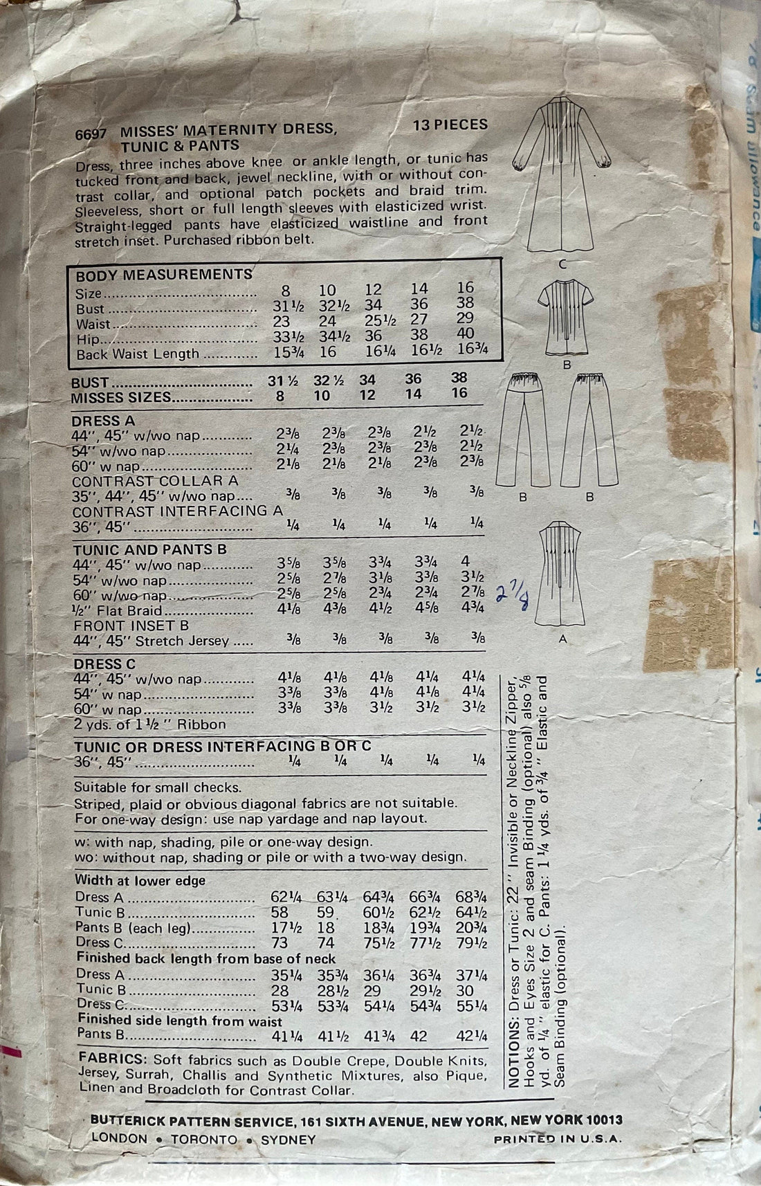 Butterick 6697 Sewing Pattern (Vintage) CUT