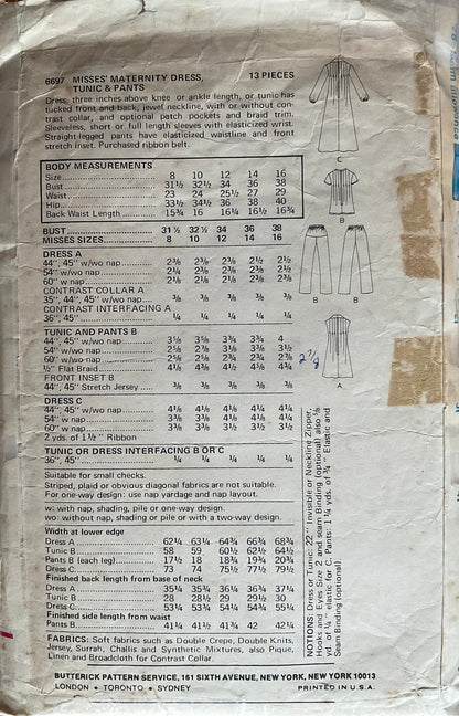 Butterick 6697 Sewing Pattern (Vintage) CUT