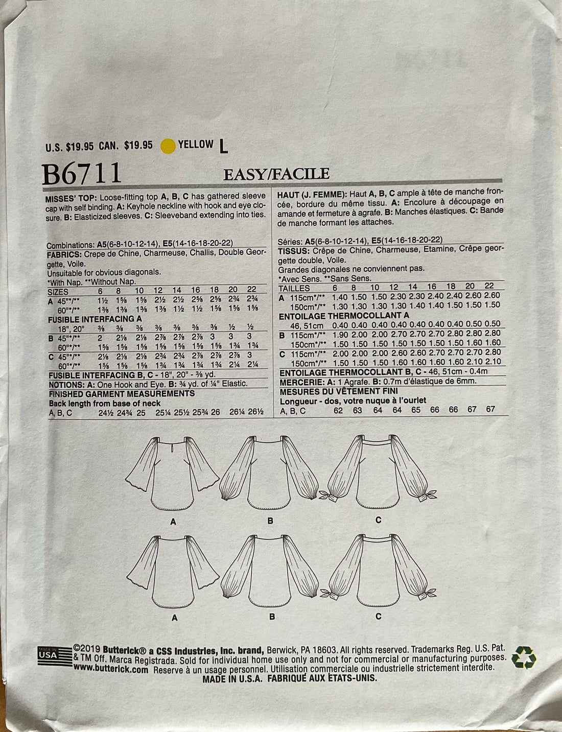 Butterick 6711 Sewing Pattern (Vintage) UNCUT