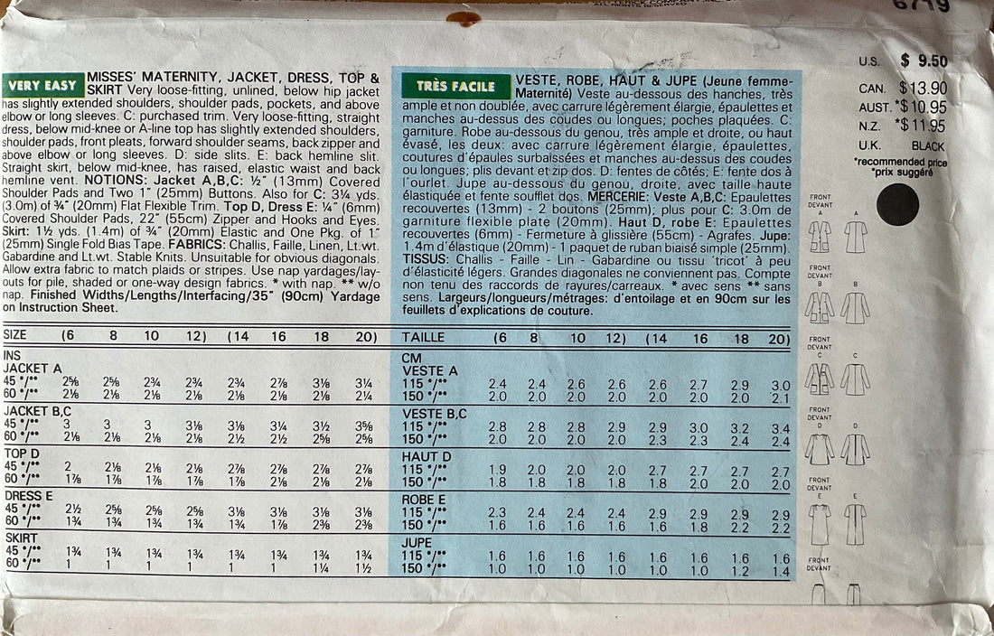 Butterick 6719 Sewing Pattern (Vintage) UNCUT/CUT