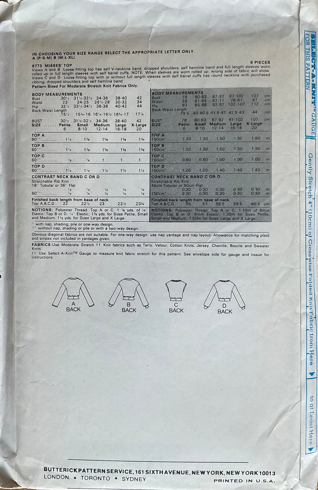 Butterick 6773 Sewing Pattern (Vintage) UNCUT/CUT