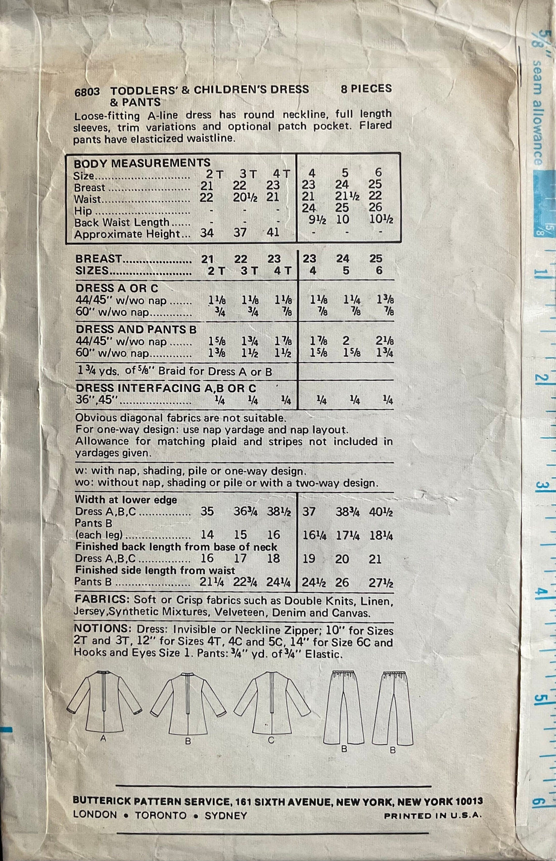 Butterick 6803 Sewing Pattern (Vintage) CUT