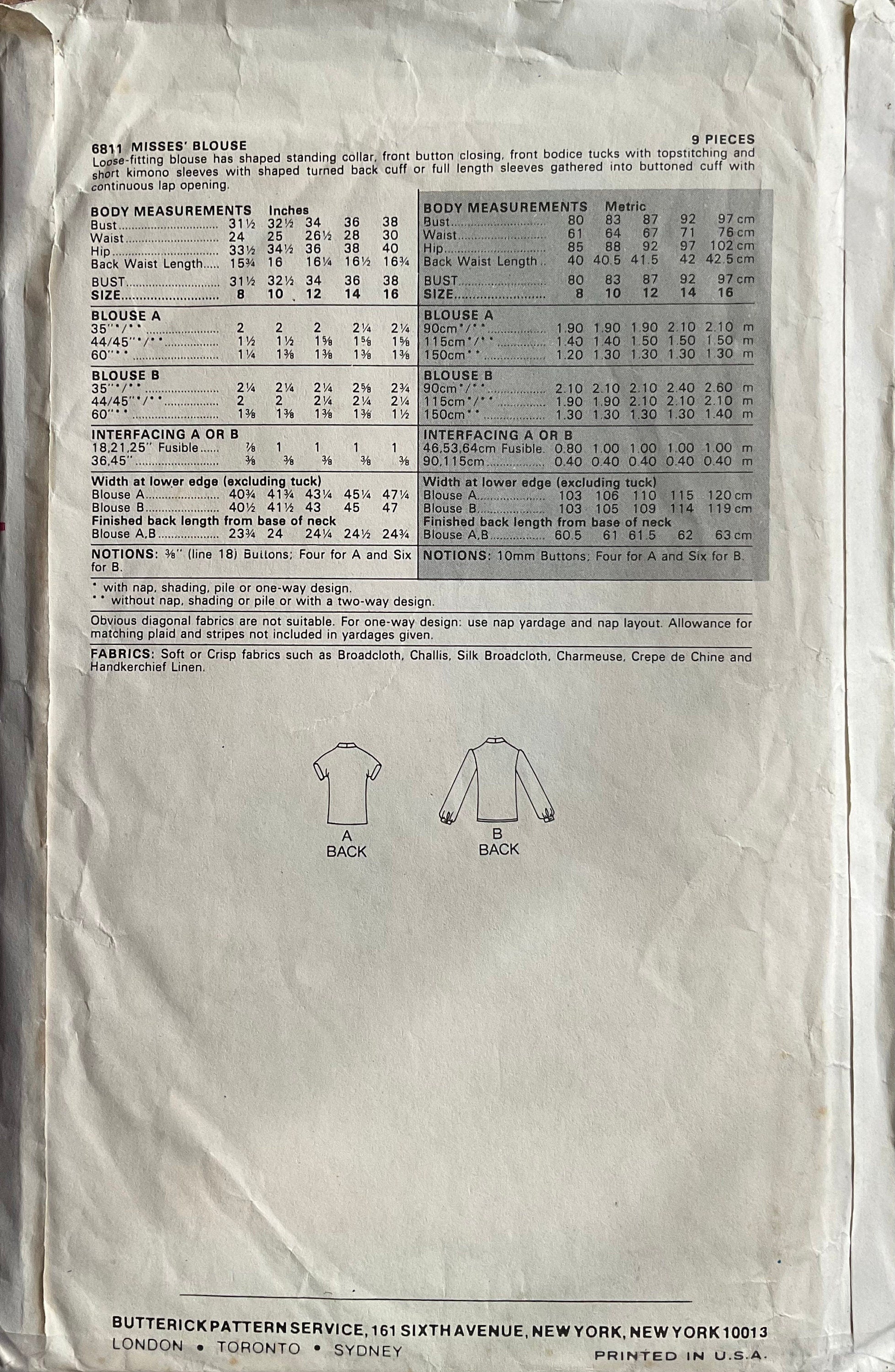 Butterick 6811 Sewing Pattern (Vintage) UNCUT