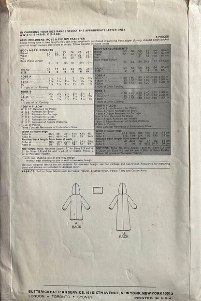 Butterick 6853 Sewing Pattern (Vintage) CUT