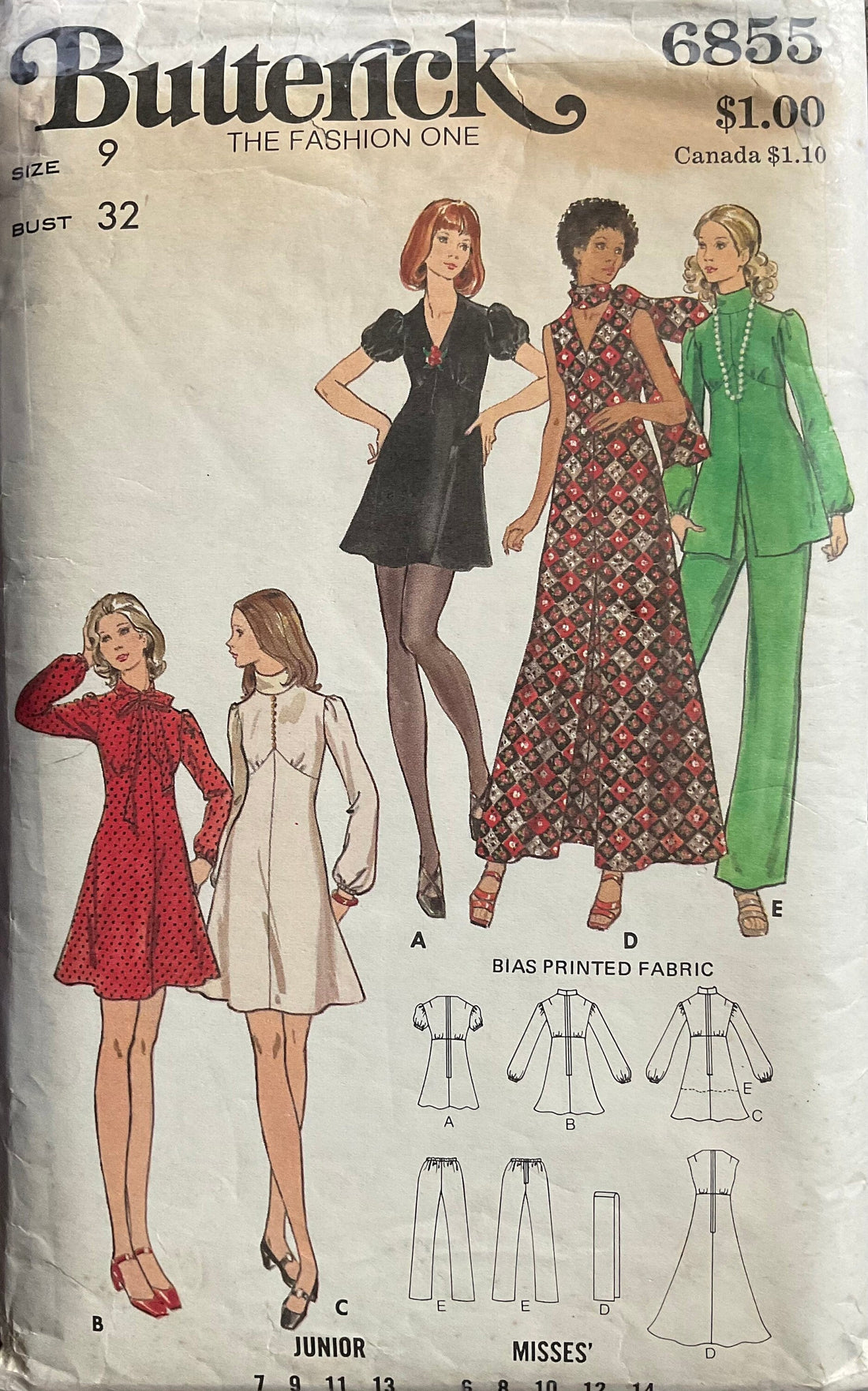 Butterick 6855 Sewing Pattern (Vintage) CUT