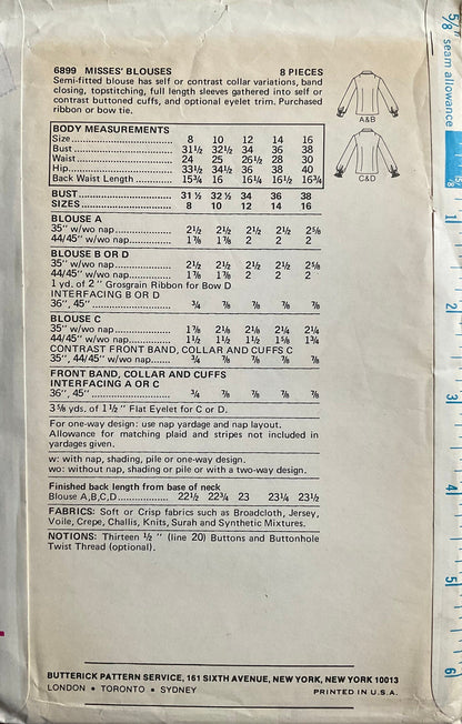 Butterick 6899 Sewing Pattern (Vintage) UNCUT