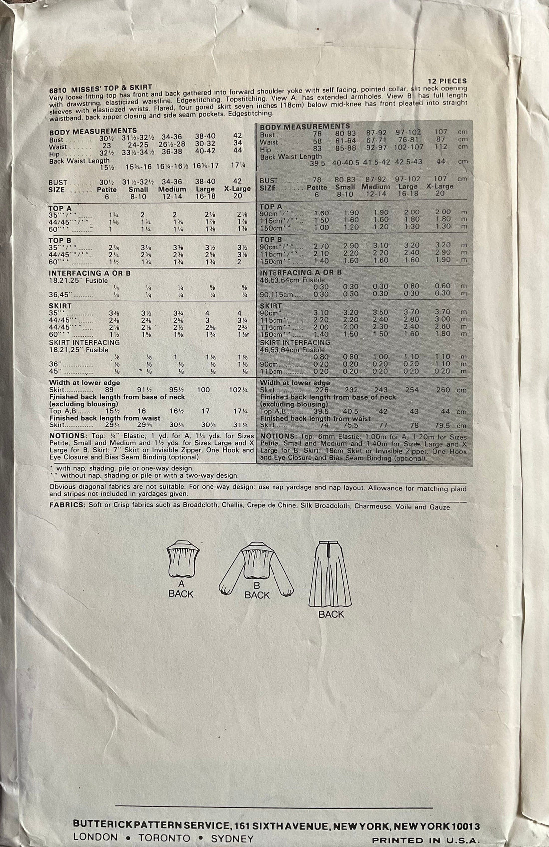 Butterick 6810 Sewing Pattern (Vintage) UNCUT
