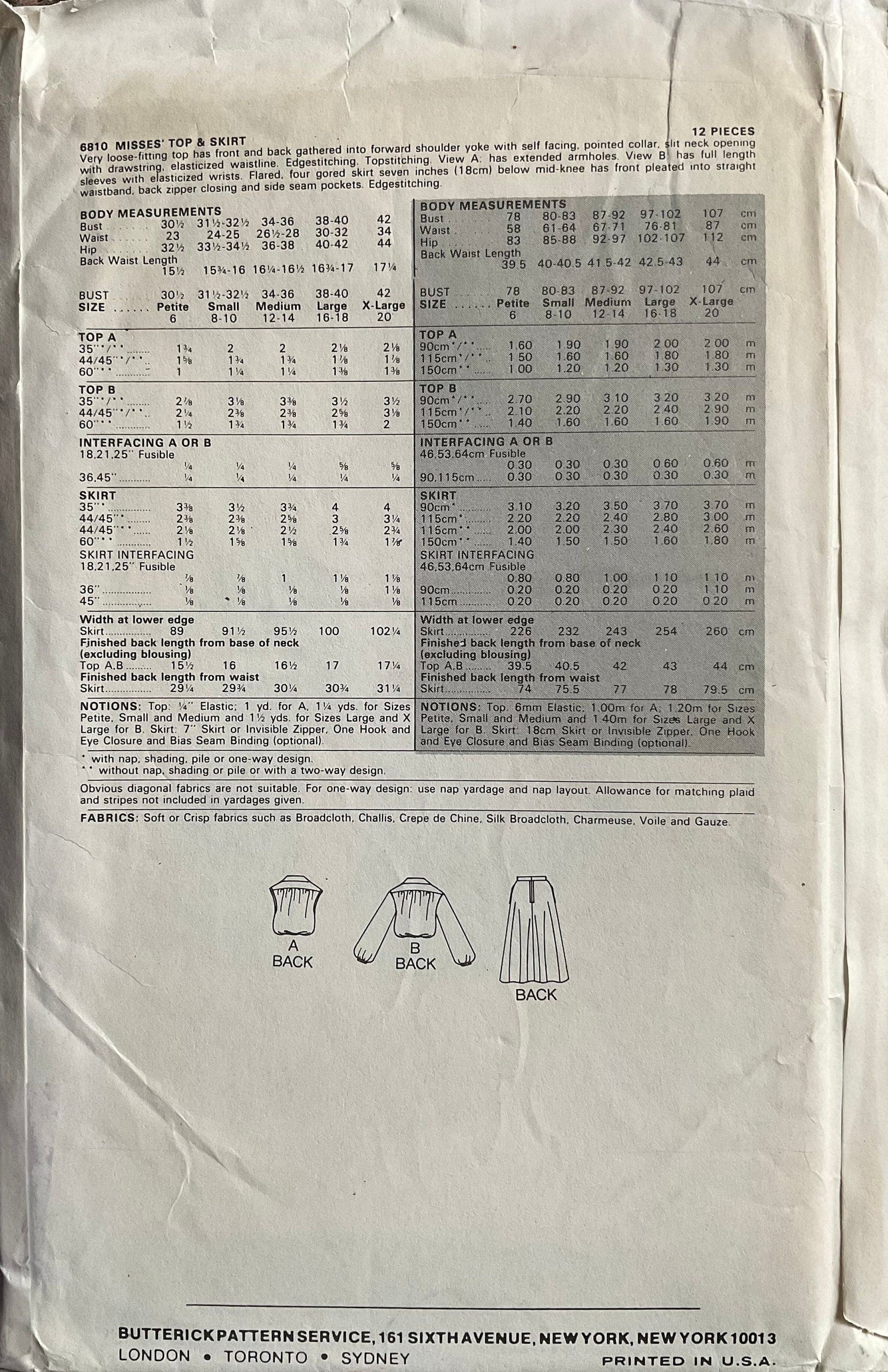Butterick 6810 Sewing Pattern (Vintage) UNCUT