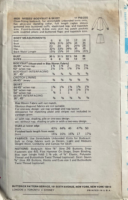 Butterick 6820 Sewing Pattern (Vintage) CUT
