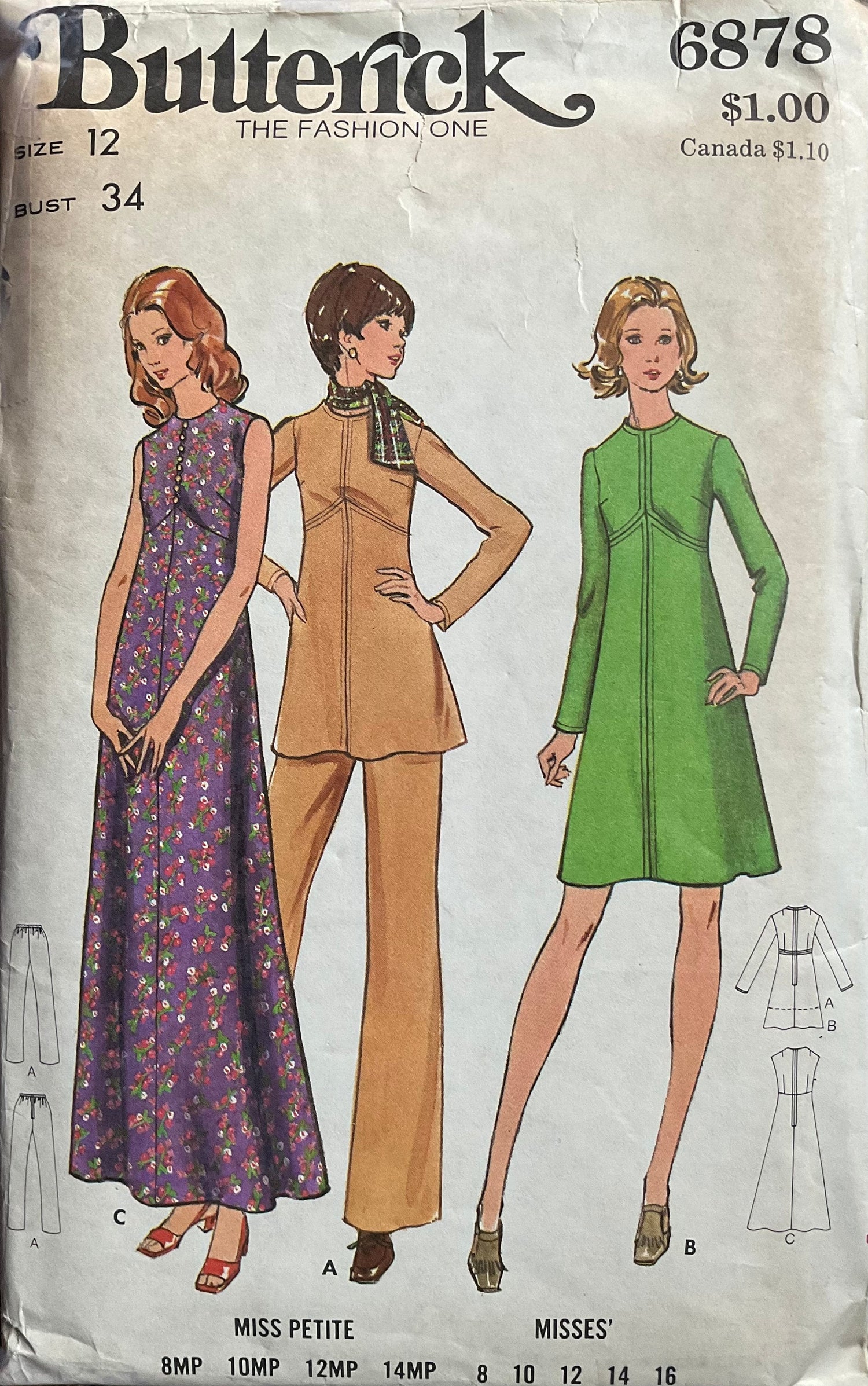 Butterick 6878 Sewing Pattern (Vintage) UNCUT/CUT