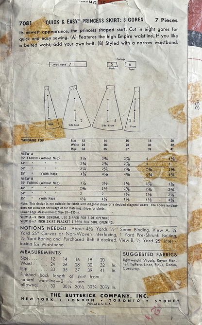 Butterick 7081 Sewing Pattern (Vintage) CUT