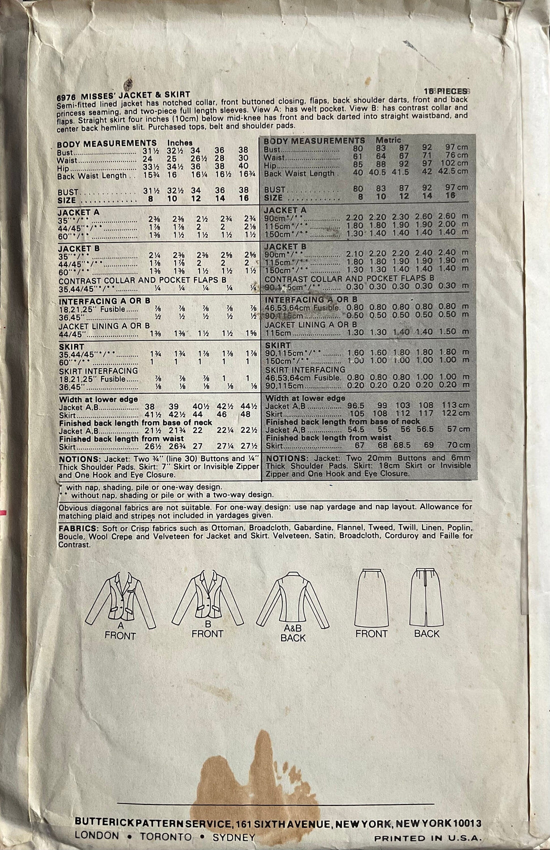 Butterick 6976 Sewing Pattern (Vintage) UNCUT