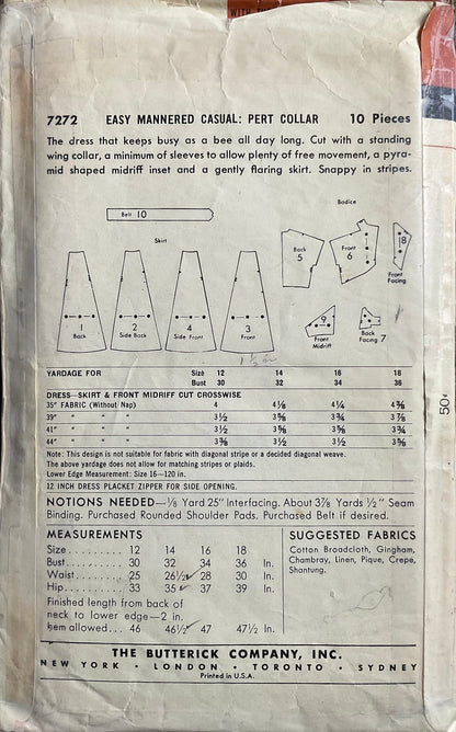 Butterick 7272 Sewing Pattern (Vintage) CUT