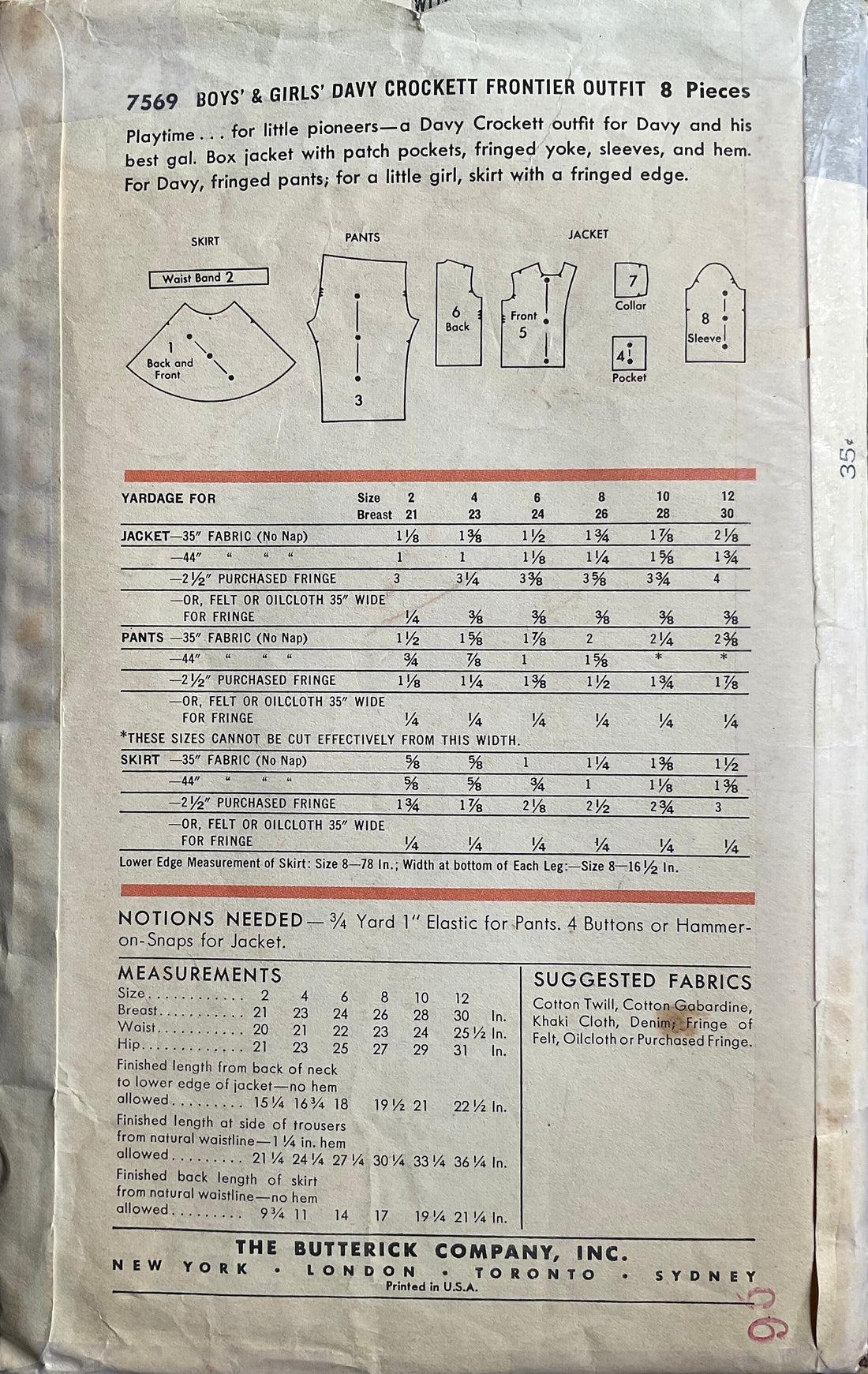 Butterick 7569 Sewing Pattern (Vintage) CUT
