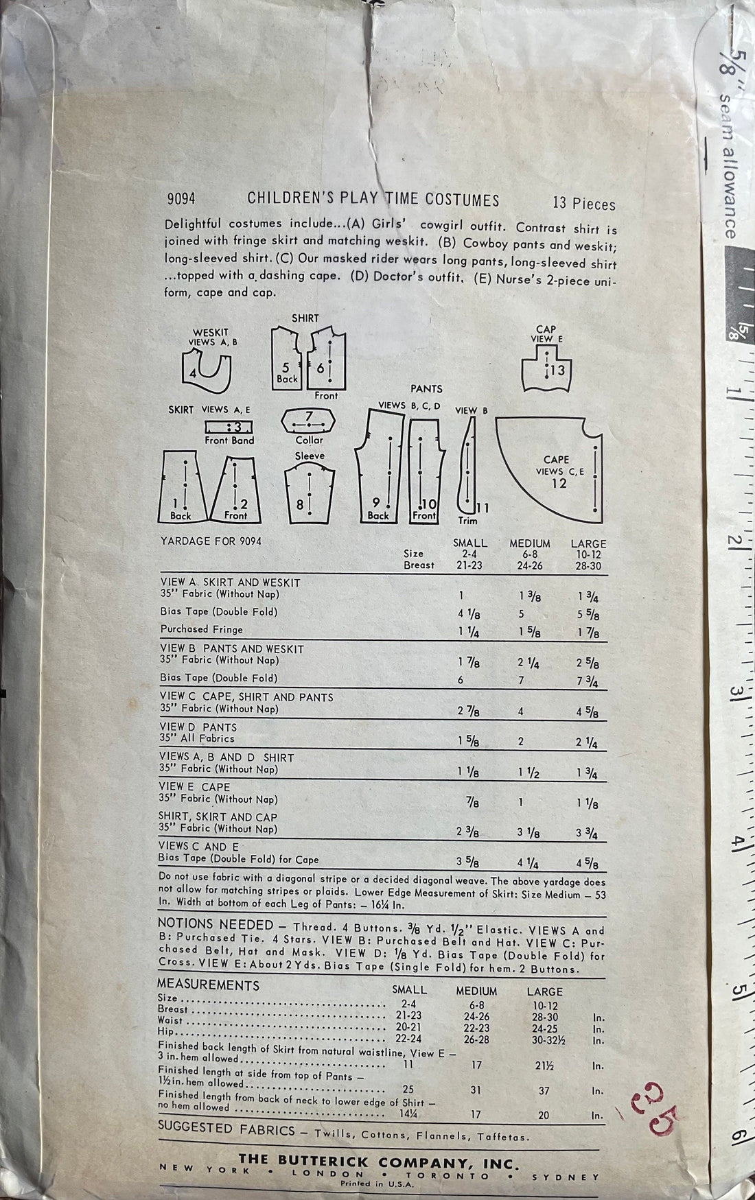 Butterick 9094 Sewing Pattern (Vintage) CUT