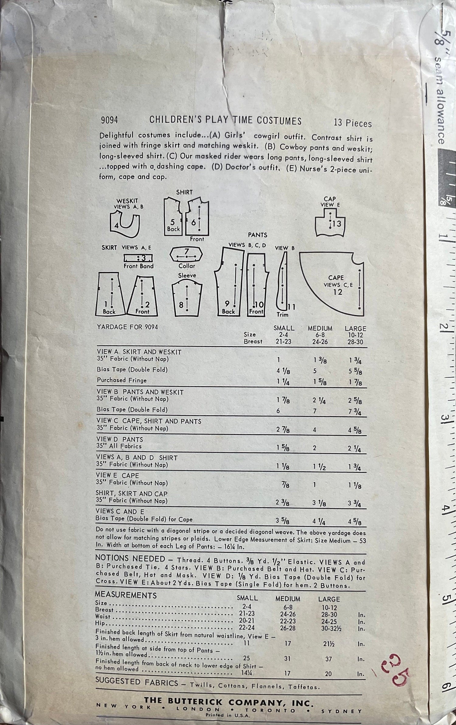 Butterick 9094 Sewing Pattern (Vintage) CUT
