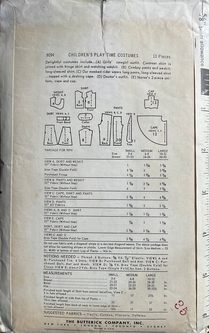 Butterick 9094 Sewing Pattern (Vintage) CUT