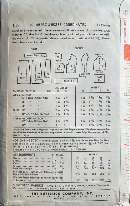 Butterick 9185 Sewing Pattern (Vintage) CUT