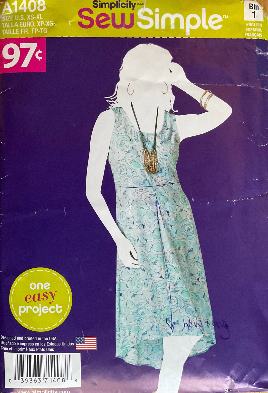Simplicity 1408 Sewing Pattern (Vintage) CUT