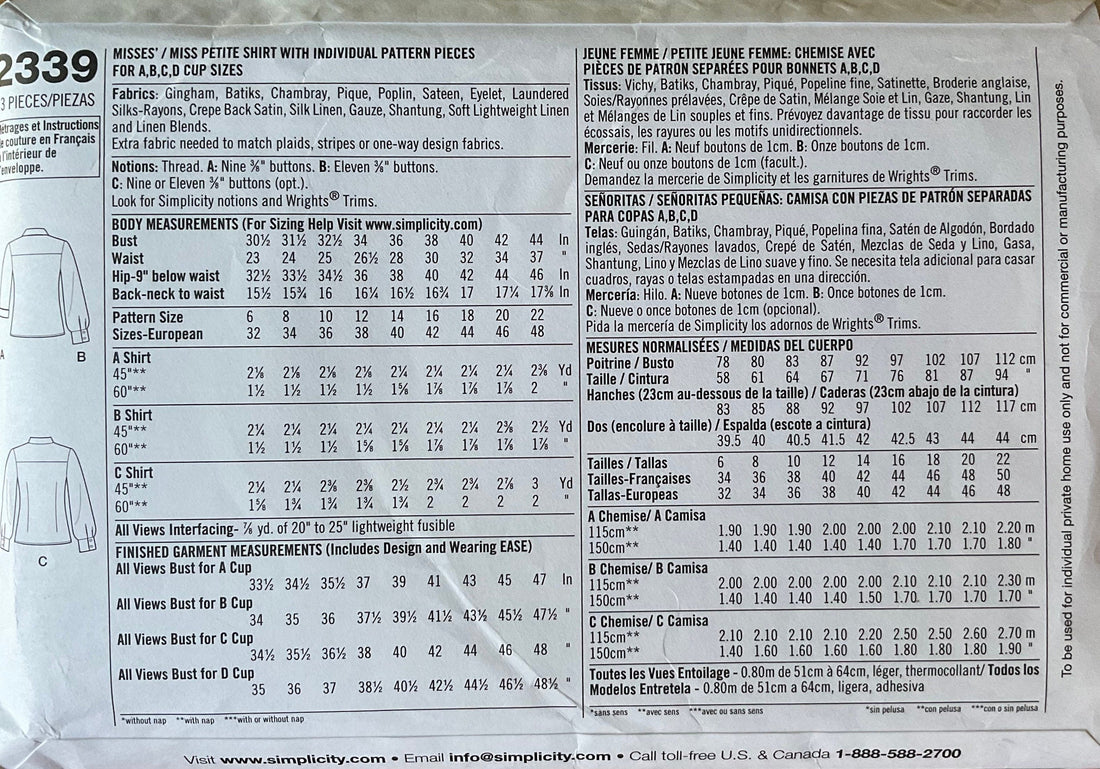 Simplicity 2339 Sewing Pattern CUT